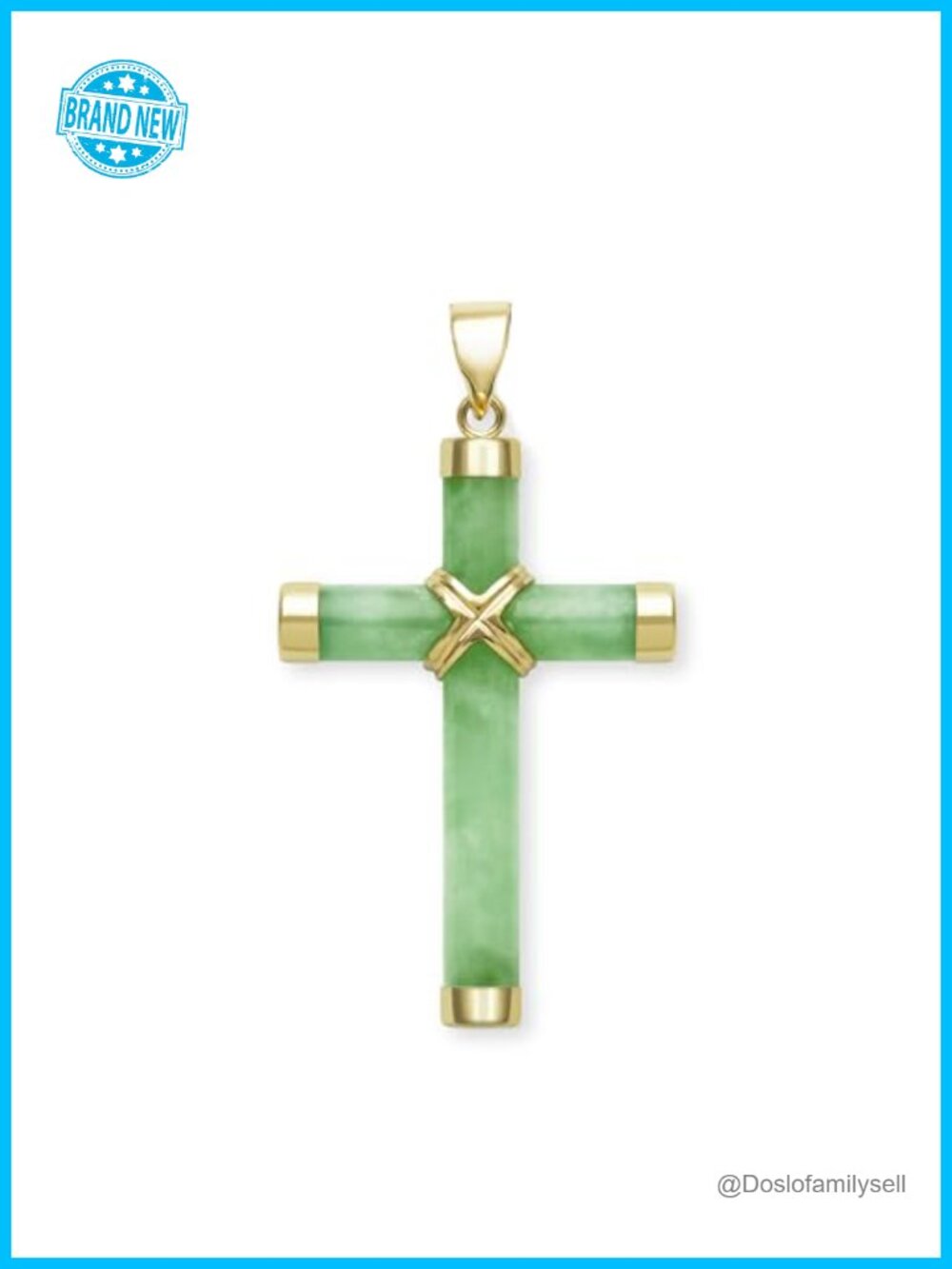 Natural Green Jade Cross Pendant Necklace 14K Yellow Gold